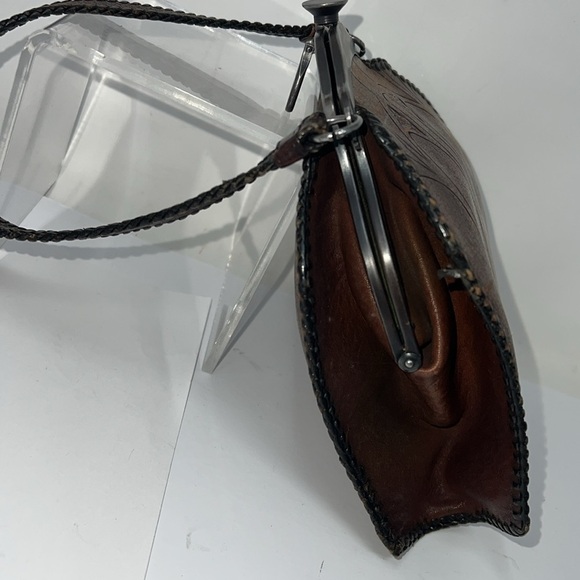 Vintage 1920’s Hand Tooled Brown Leather Purse Metal Snap Frame Closure - Picture 8 of 16
